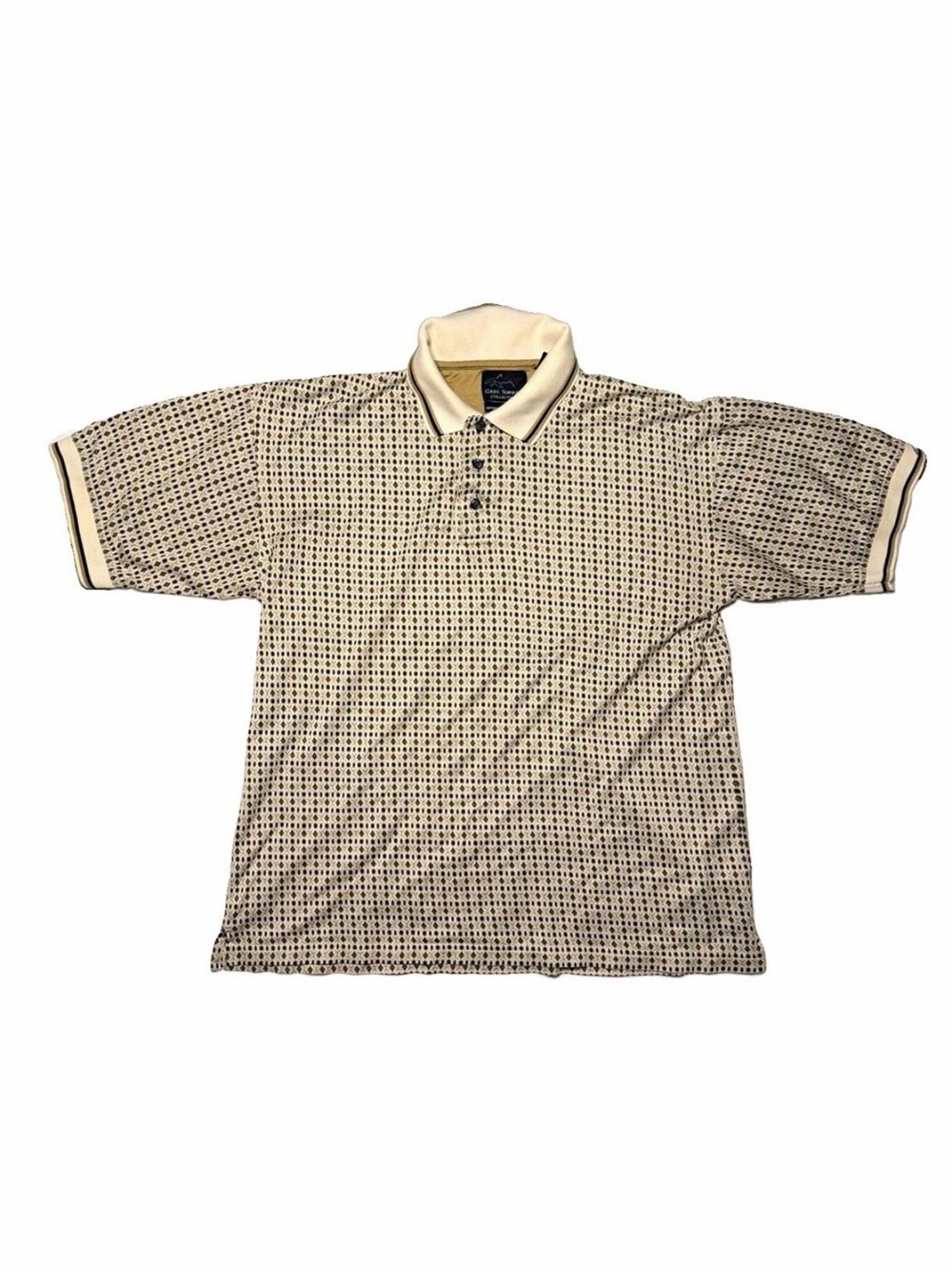 Vintage Greg Norman Collection Cream Patterned Polo with Contrast Trim Size M